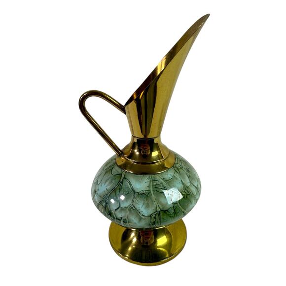 VTG Hand-painted Delft Ware & Brass Ewer Vase 6.25" W.B. Leersum Holland MCM - Picture 3 of 7